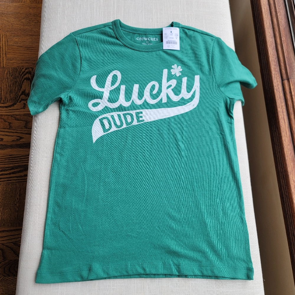 New! J.Crew sz M (8-9) Medium Green Lucky Dude Crewcuts Boys T-shirt NWT - Picture 2 of 7